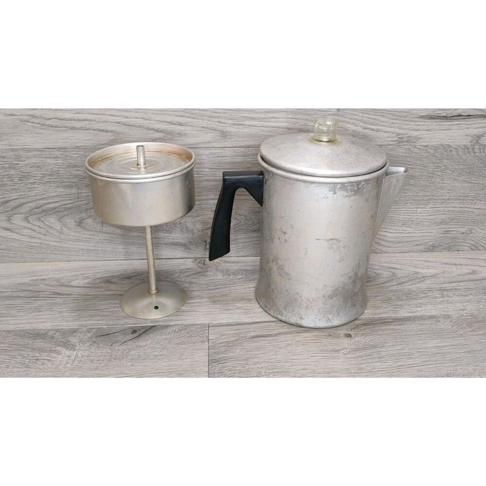 Mirro Vintage Aluminum Stovetop Coffee Percolator 9 Cup Pot Complete Manitowoc